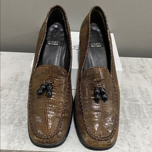 Stuart Weitzman Textured Brown Patent Leather Loafers Size 7.5